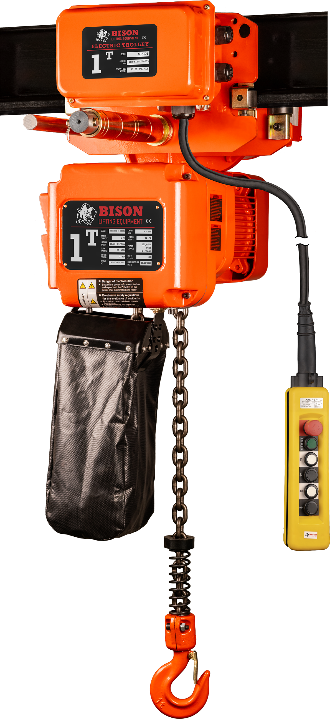 Picture of 1 Ton Three Phase Hoist + Trolley  - Dual Speed